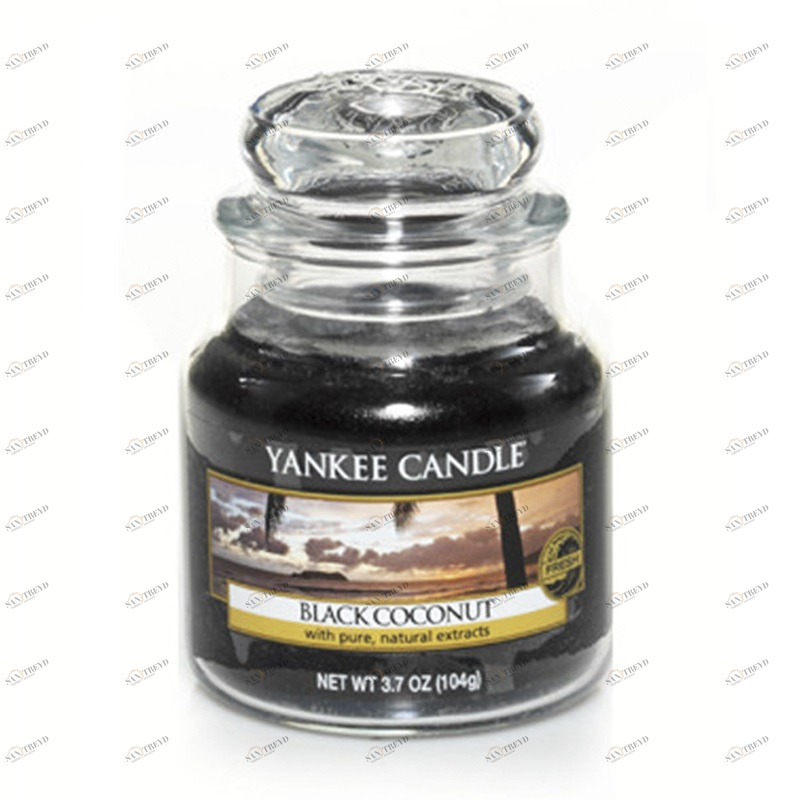 Свеча маленькая в стеклянной банке "Чёрный кокос" Black coconut 104гр 25-45 часов YANKEE CANDLE  267953 Черный 