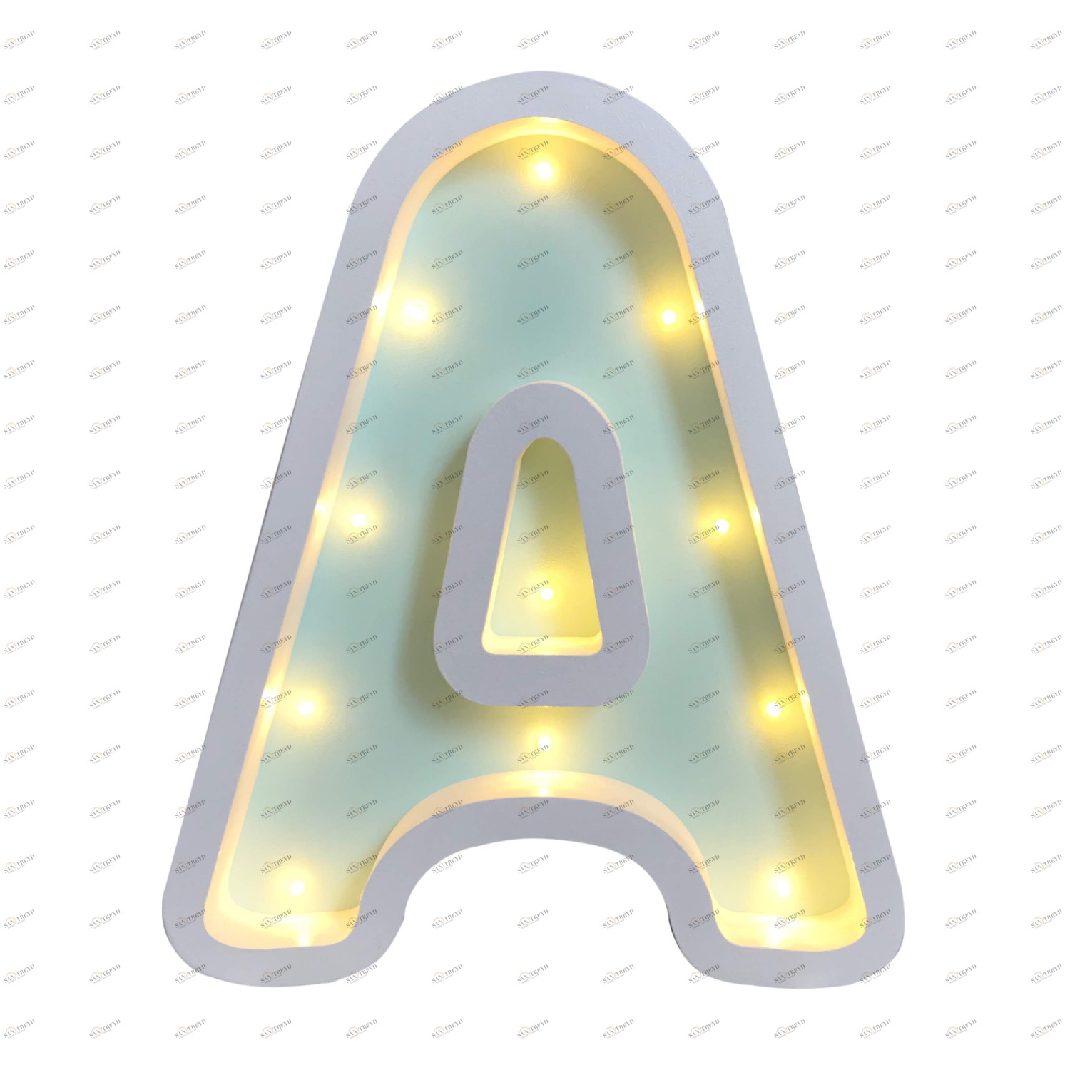 Ночник деревянный 30 см мятный "Буква А" LAMPA I DEREVO  00-3880234 Белый;зеленый Santreyd 