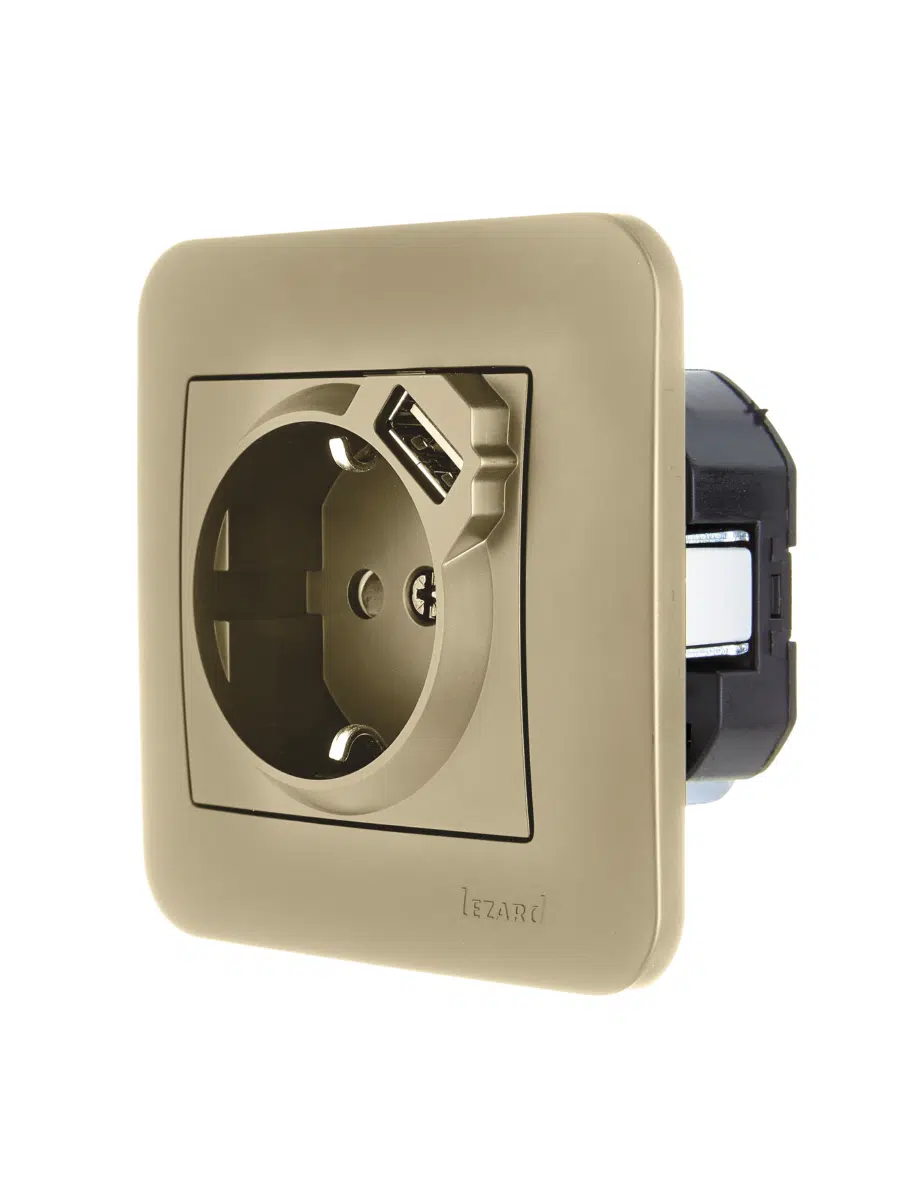 ASTI Розетка с/з + USB разъём золото LEZARD 7081-3636-181