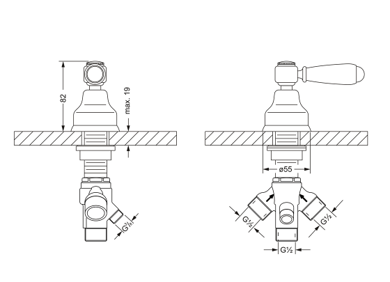 Переключатель на два положения ½", монтаж на борт ванны JOERGER Delphi 109.40.755.000 - Вид №1