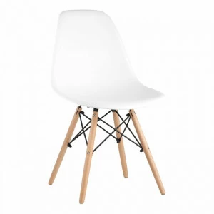 Стул со спинкой белый с деревянными ножками Eames EAMES ДИЗАЙНЕРСКИЕ, EAMES DSW 00-3881999 Белый
