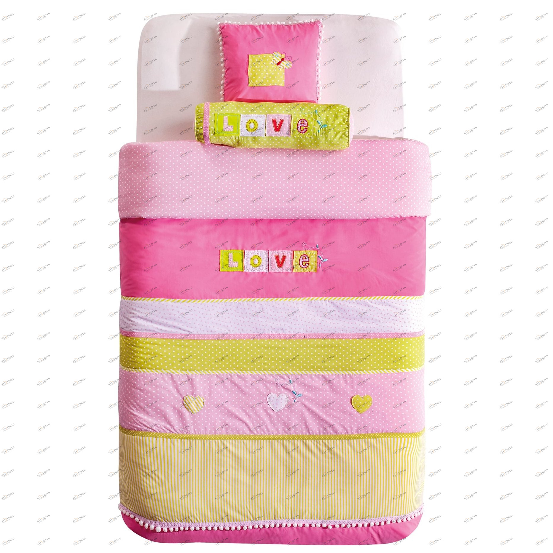 Покрывало детское с подушкой 90х200 см зелено-розовое Love CILEK PRINCESS 00-3832472 Розовый Santreyd