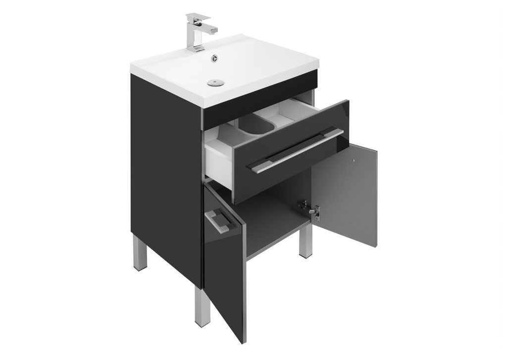 Комплект мебели для ванной Aquanet Верона NEW 58 черный (напольный 1 ящик 2 дверцы) 00230309 - Вид №3