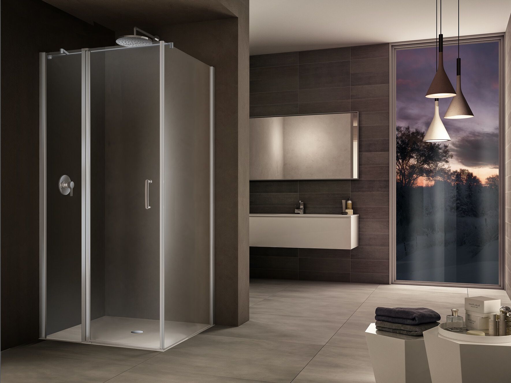 Стеклянная угловая душевая кабина с распашной дверью Provex Industrie ARCH-00143824 - Вид №1