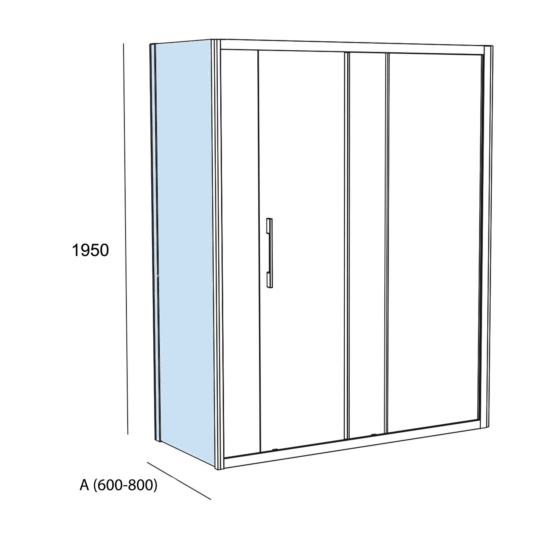 25752 SALGAR Душевая перегородка CLEAR фиксированная боковая Прозрачная 600-800 x 1950 мм - Вид №1