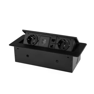 91677224 Розетка двойная выдвижная встраиваемая Rocketsocket SHS021-B с заземлением 2 USB RJ45 горизонтальная цвет черный STLM-1406847