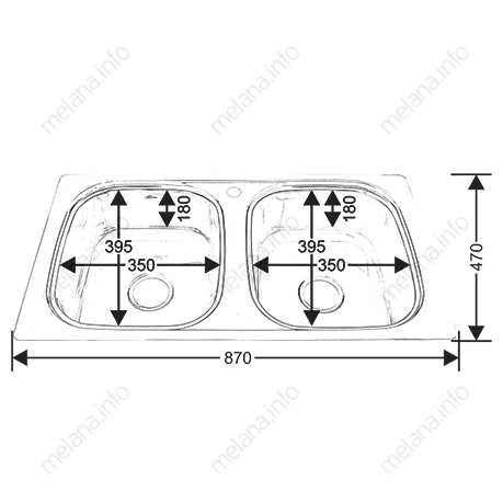 Мойка 8747S MELANA 0,8/180 2-я чаша врезная прямоугольная с сифоном (011 t *8) 011t (*8) - Вид №1