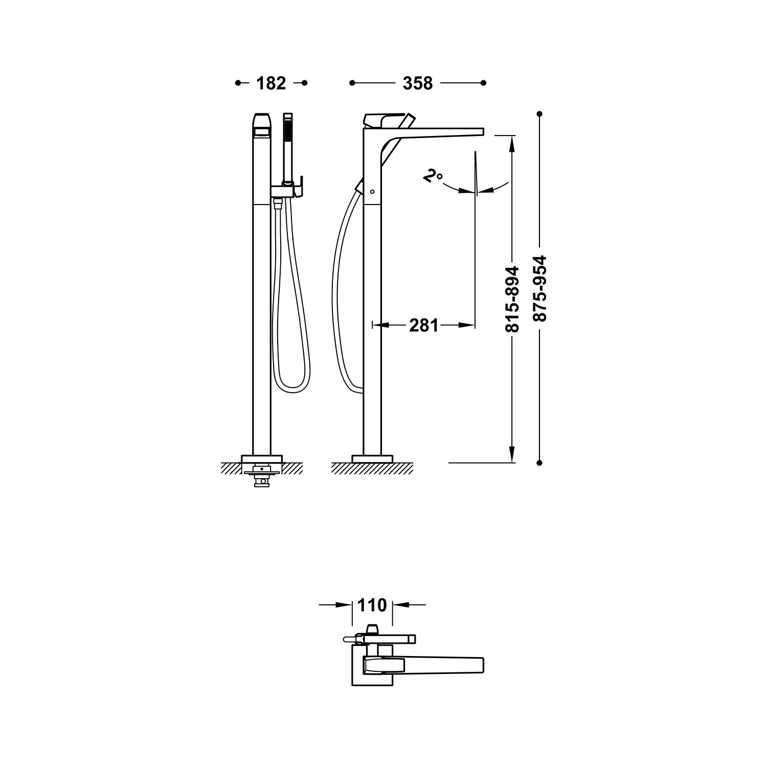 ТОНКИЙ напольный смеситель для ванны-20247001 TRES  - Вид №1