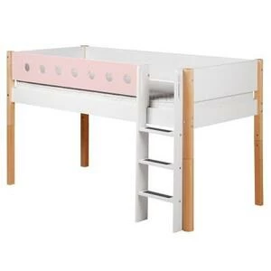 Кровать Flexa White с лестницей, 200 см, розовая лакированная