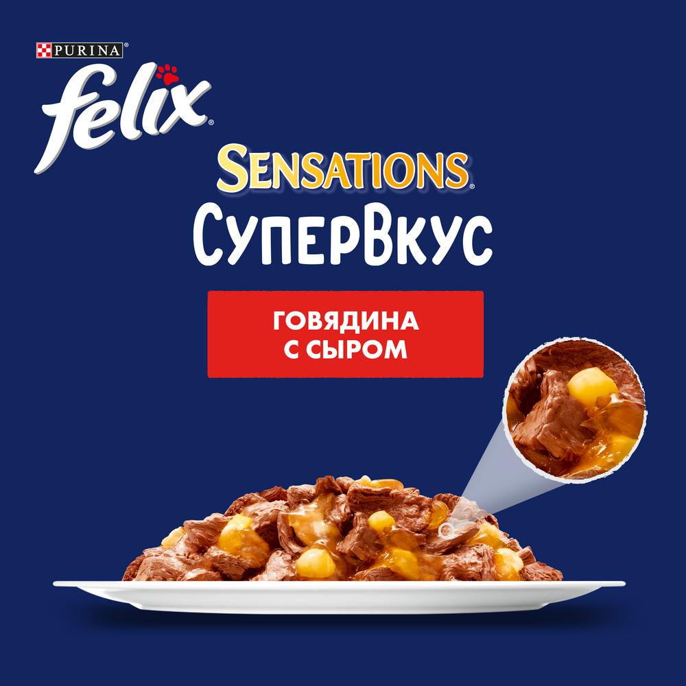 ПР0054771 Корм для кошек Sensations Супервкус говядина и сыр, в желе, пауч 75 г FELIX  - Вид №4