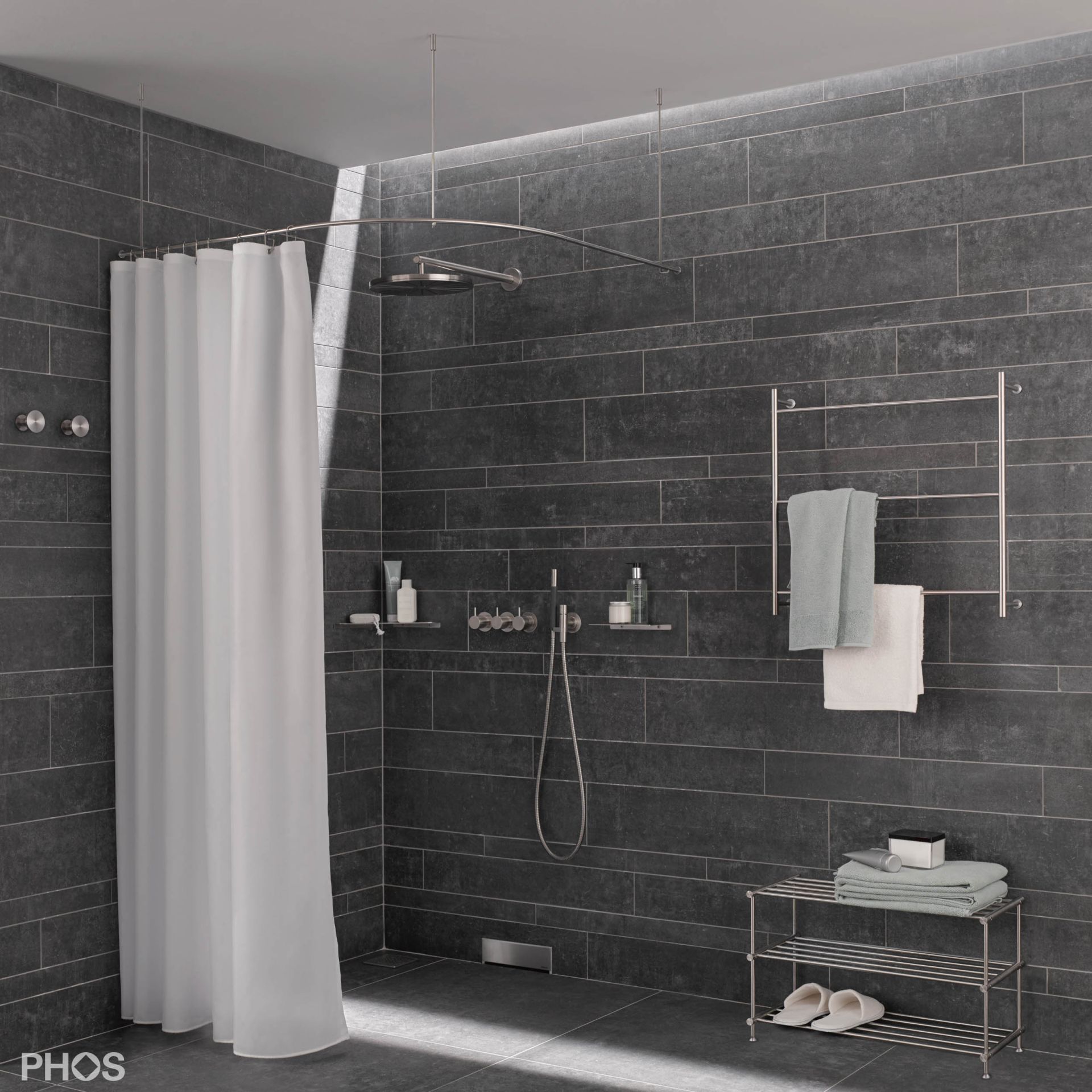 DSB550-1100F Квадрант штанги для душевой занавески с радиусом дуги 55 см, 110 x 110 см для крепления к потолку PHOS  - Вид №1