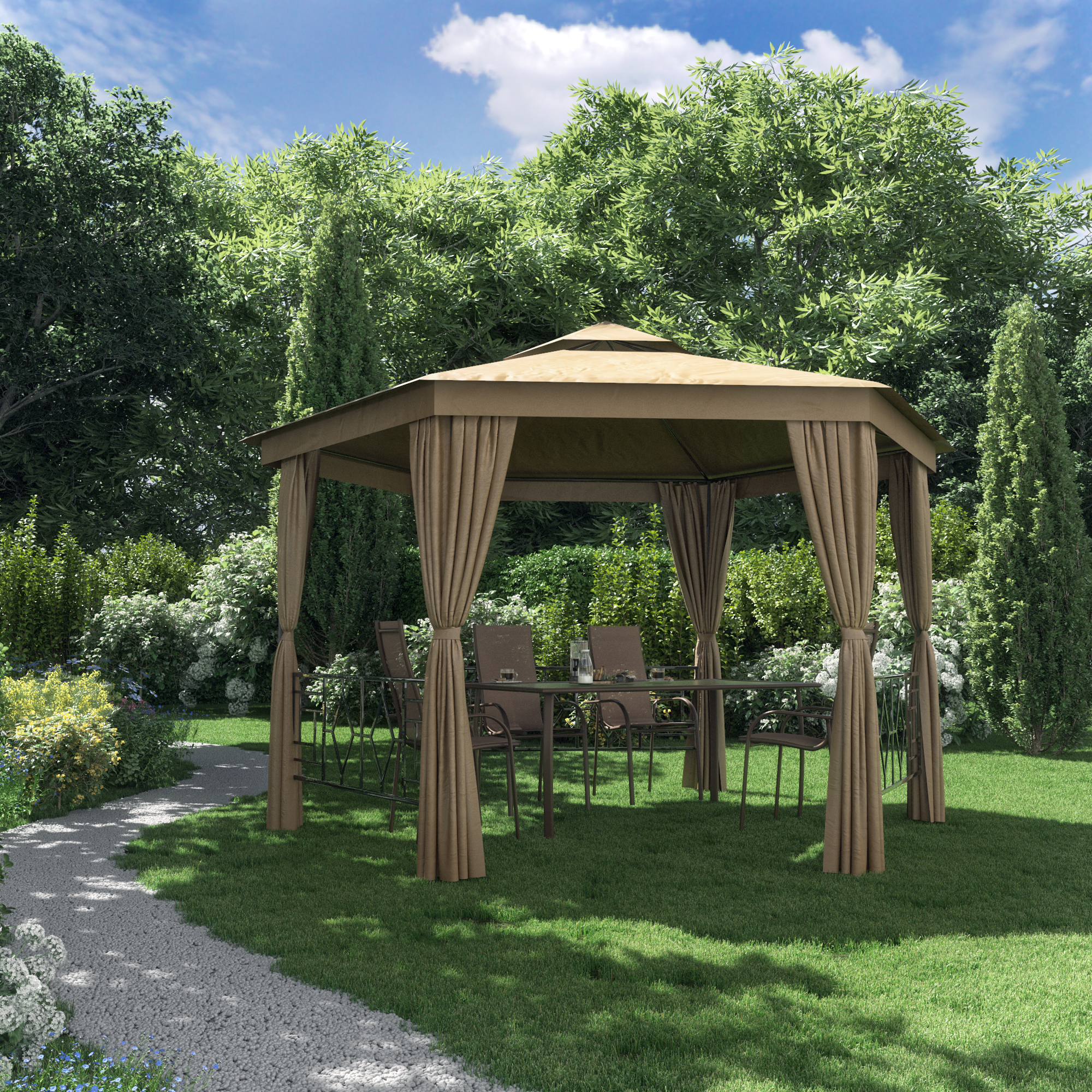 NATERIAL Шатер для беседки с москитными сетками и тентом в бежевом цвете 16195324 STLM-0006661 - Вид №2