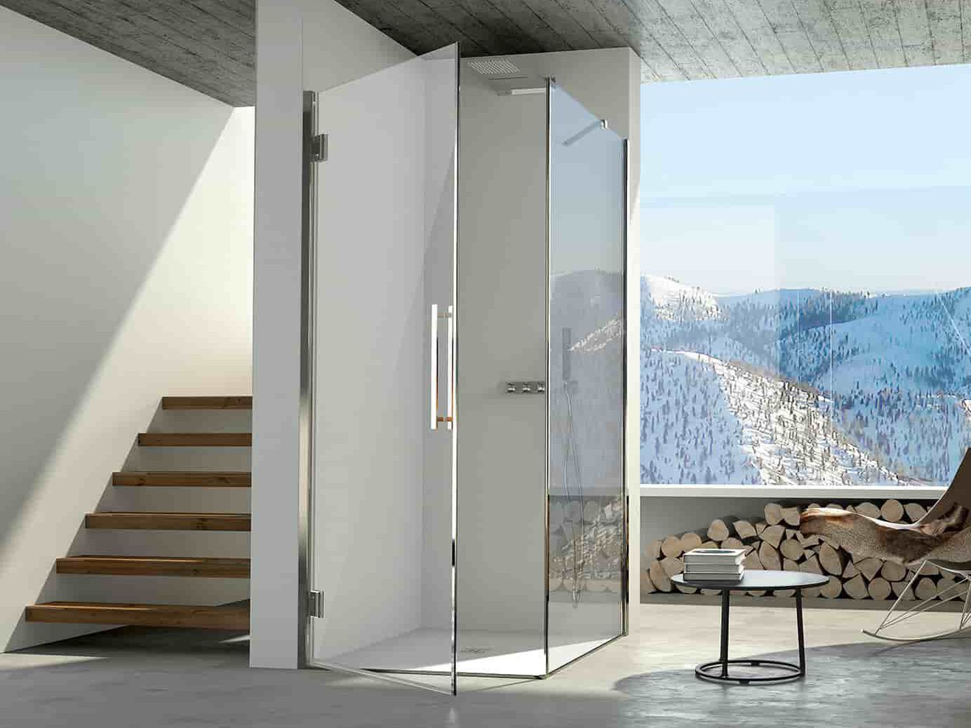 Стальная и стеклянная угловая душевая кабина с распашной дверью CSA Box Doccia SONIA ARCH-00063174