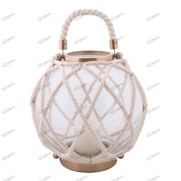 Подсвечник-фонарь стеклянный белый в оплетке большой 32 см UNICO  255474 Белый 