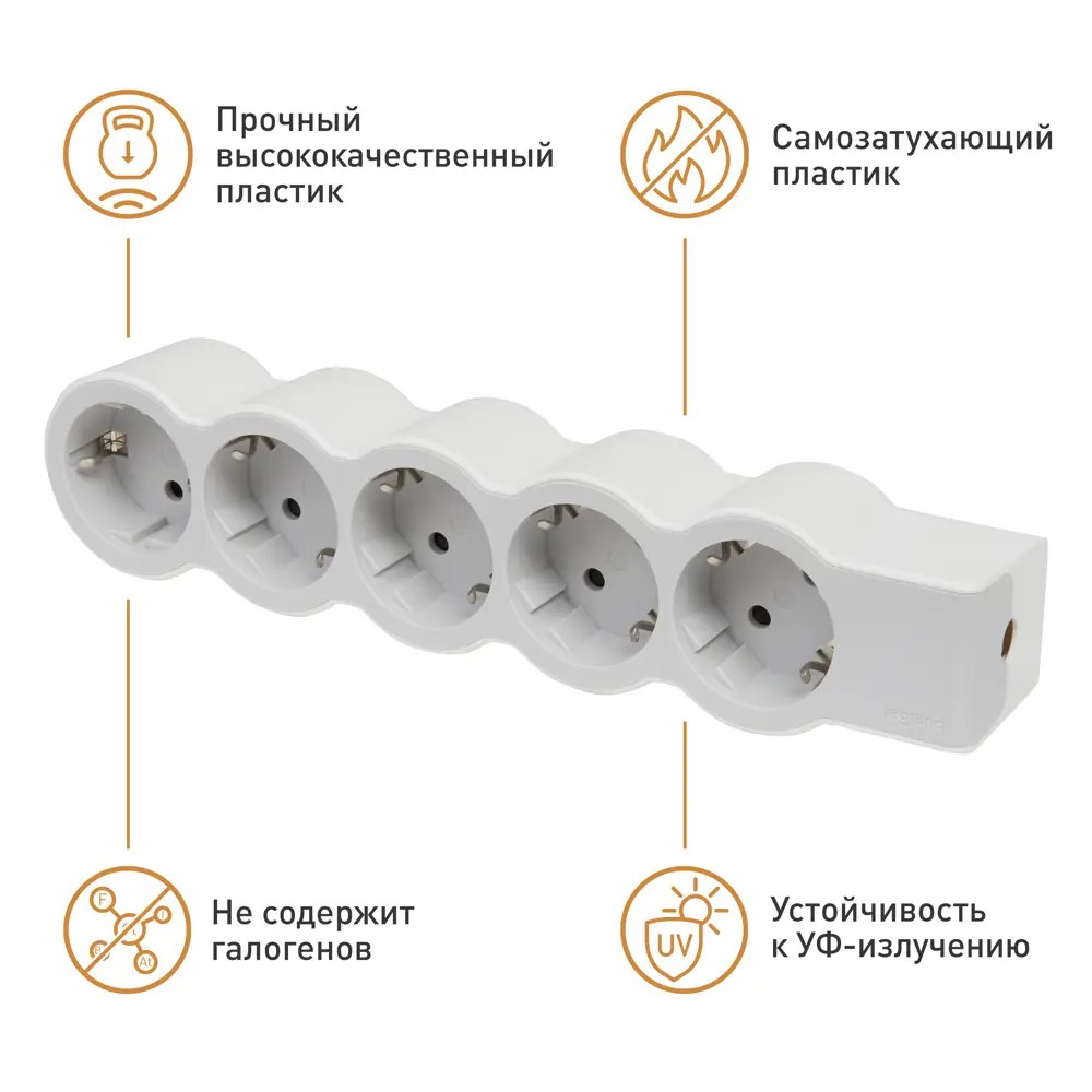Колодка для удлинителя Legrand 5 розеток с заземлением 3680 Вт цвет белый/серый STLM-2103042 - Вид №5