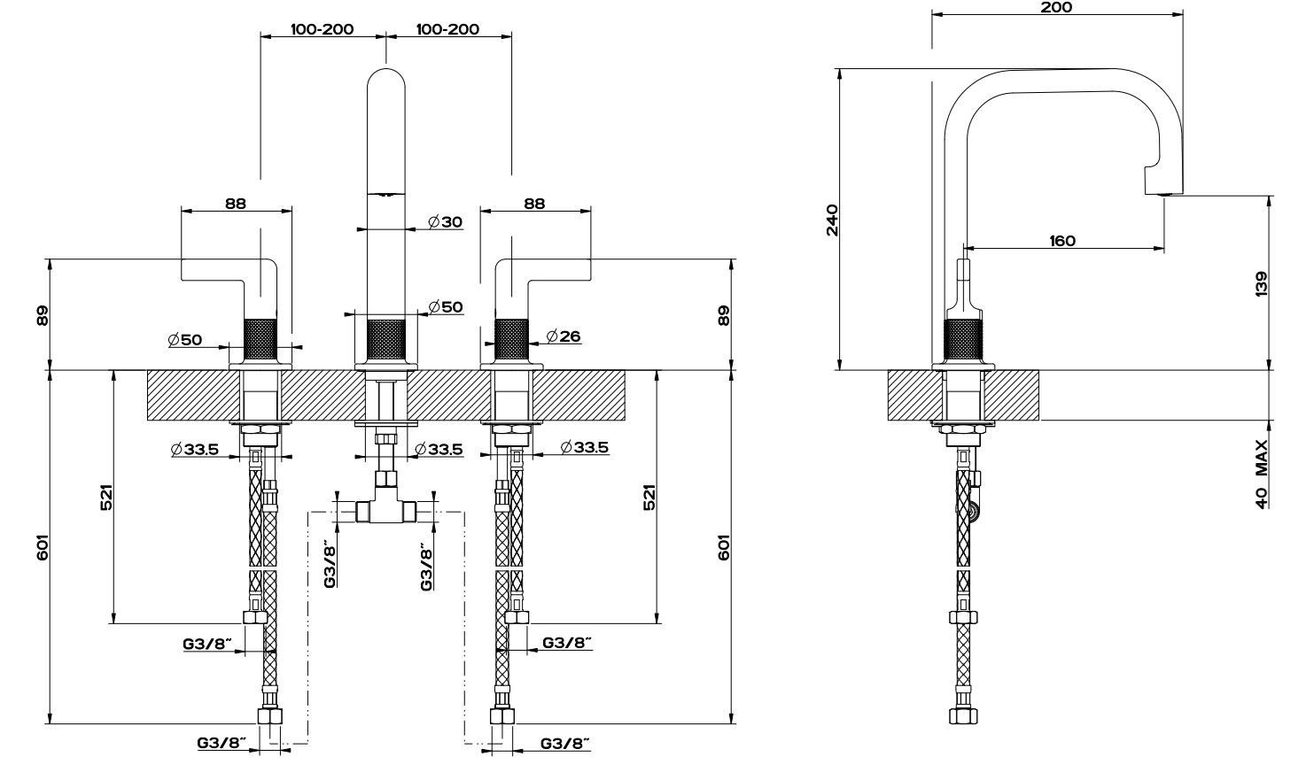 Смеситель для раковины с 3 отверстиями из латуни без слива Gessi гравированный ARCH-00061044 - Вид №4