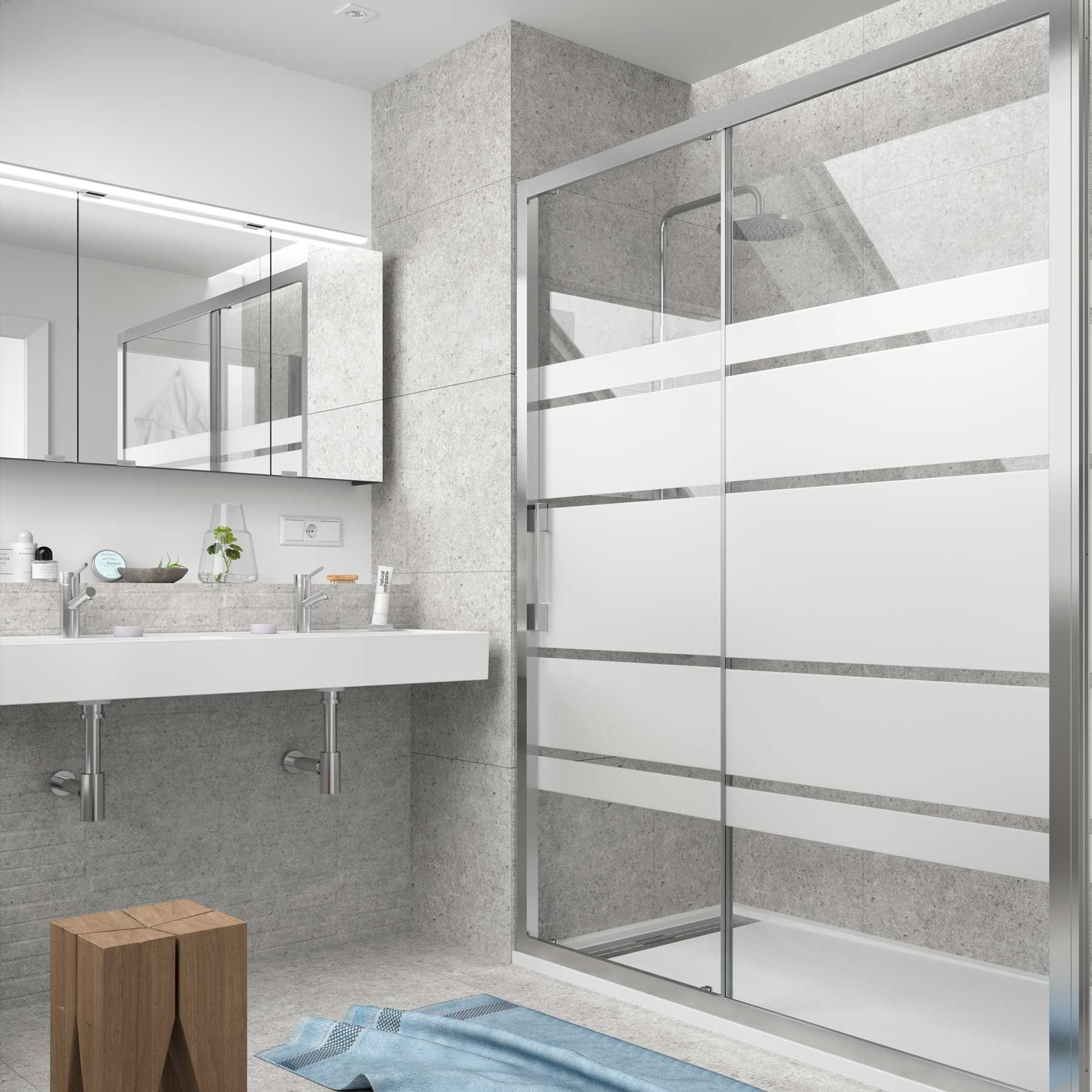 17057 SALGAR Душевая перегородка CLEAR фронтальная с 1D и 1FS ROAD SCREEN PRINT 1090 - 1140 x 1950 мм