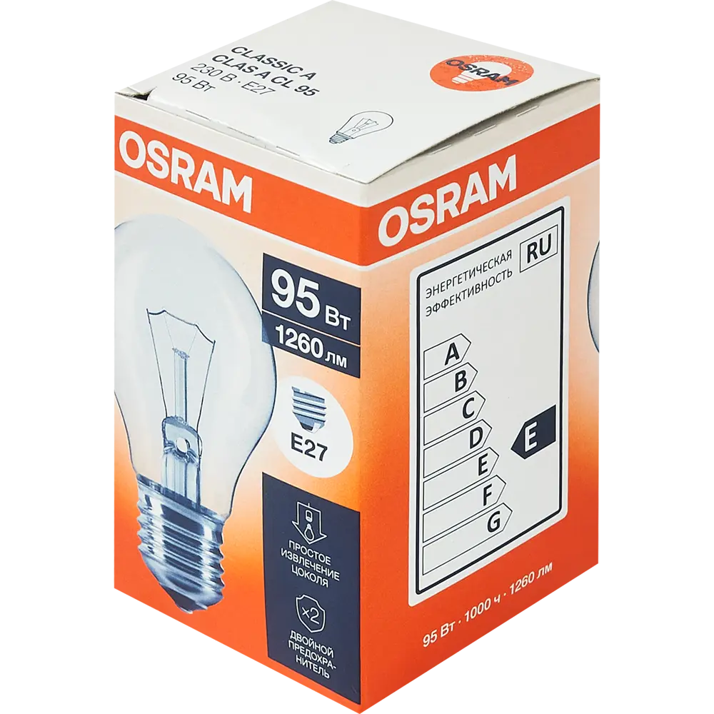 Лампа накаливания Osram Clas FS1 E27 230 В 95 Вт груша 1260 лм теплый белый цвет света STLM-2176314 - Вид №2