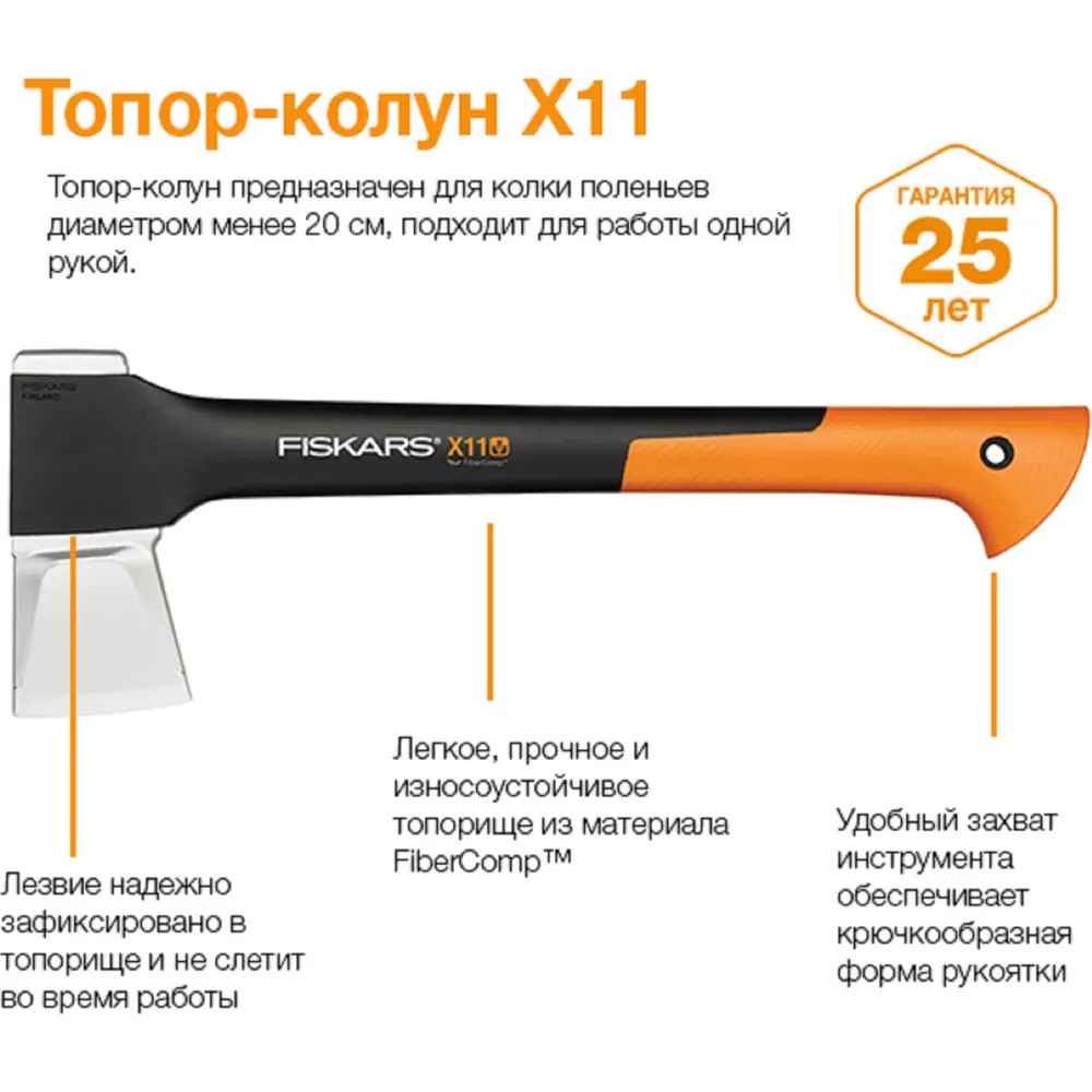 Колун Fiskars X11-S, 1.1 кг рукоятка из волокна 49.1 см 16463296 STLM-2165558  - Вид №3