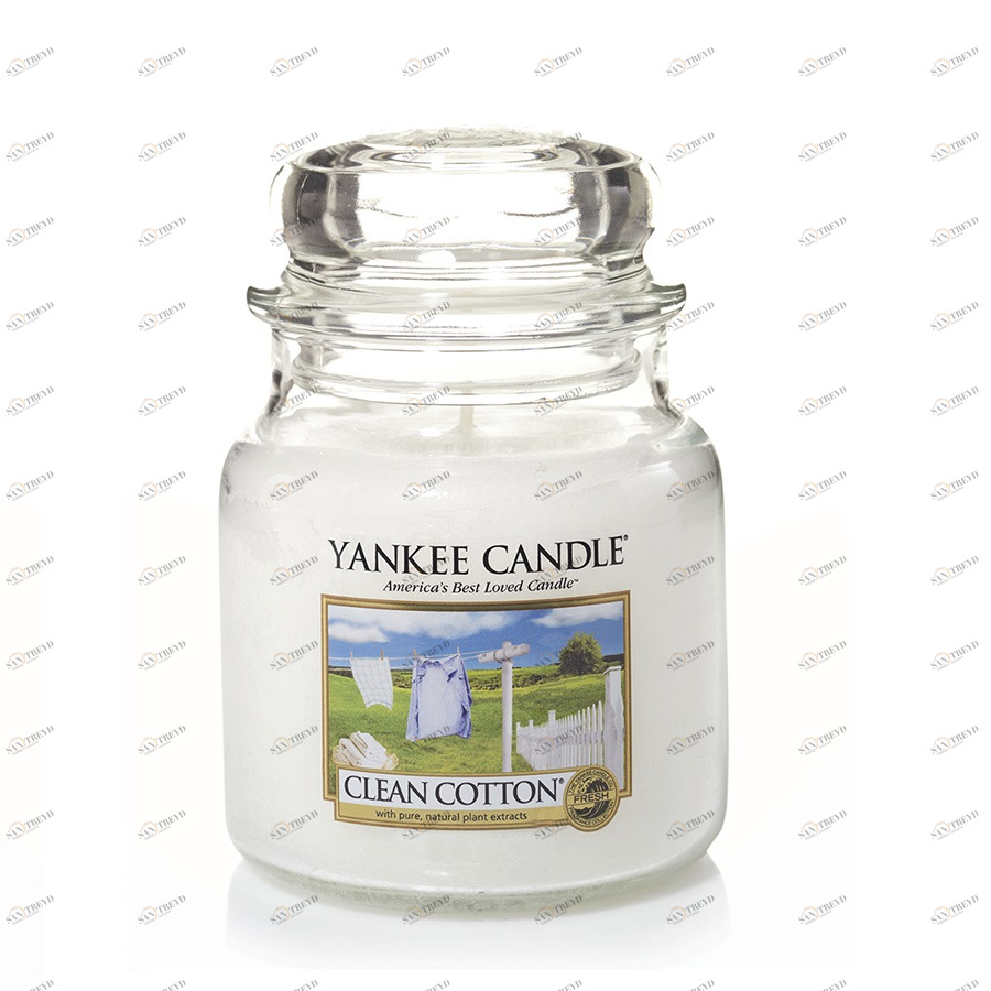 Свеча средняя в стеклянной банке "Чистый хлопок" Clean Cotton 411 гр 65-90 часов YANKEE CANDLE  268029 Белый 