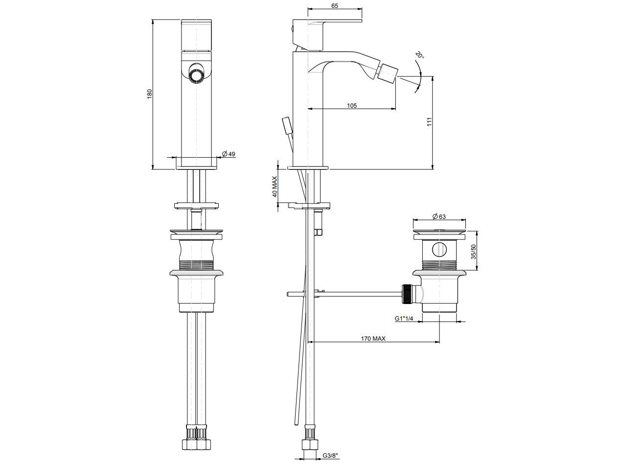 Однорычажный смеситель для биде с автоматическим сливом Rubinetterie Frattini Птолемей ARCH-00058563 - Вид №10