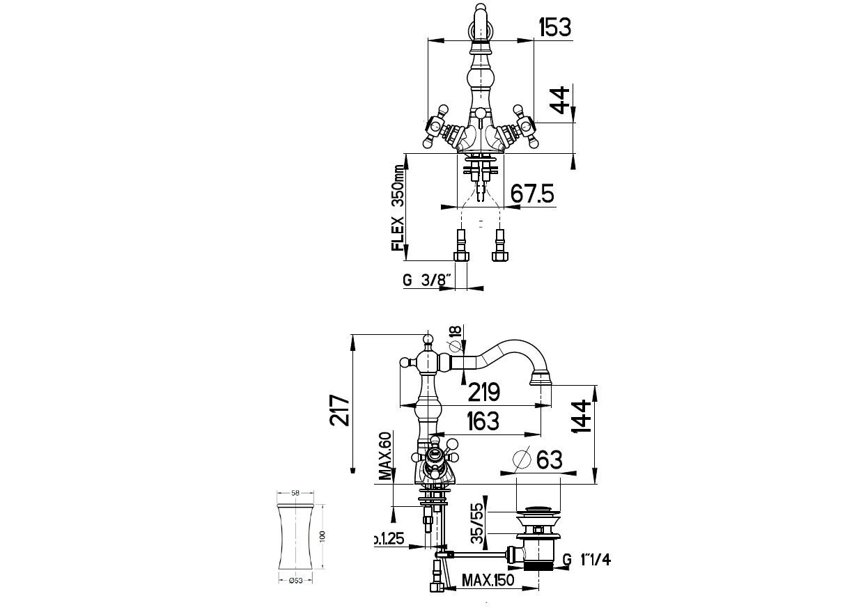 Смеситель для раковины с автоматическим сливом Gaia Mobili Complements ARCH-00069175 - Вид №2