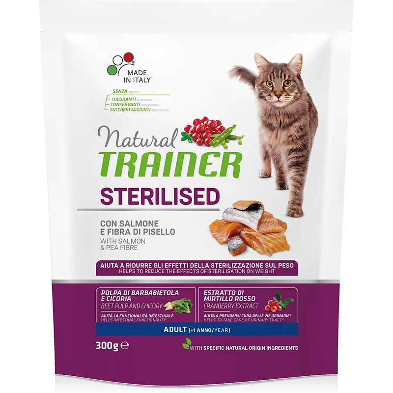 ПР0039520 Корм для кошек TRAINER Natural Adult Sterilised для кастрированных, лосось сух. 300г NATURAL TRAINER 