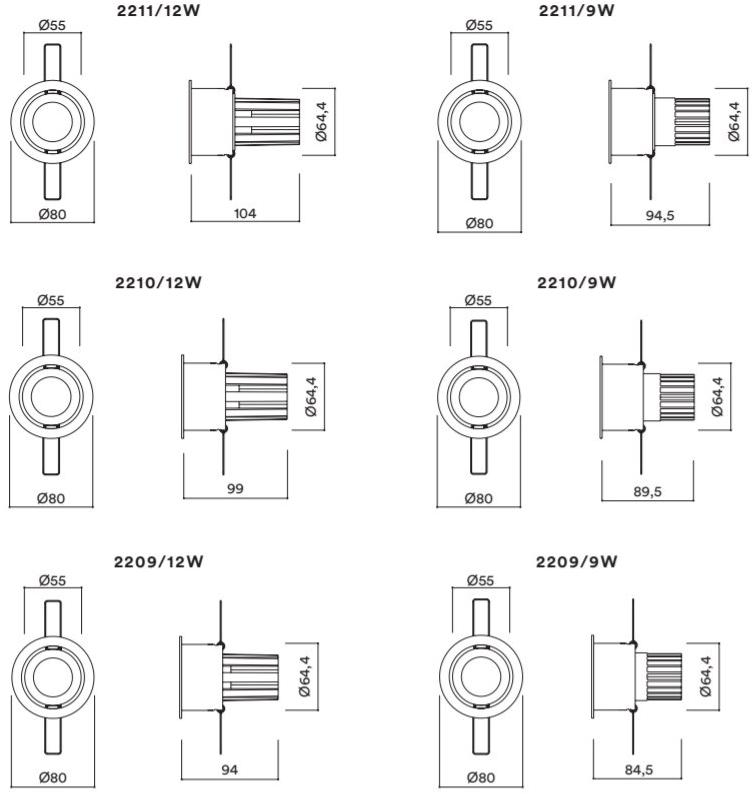 HER Круглый встраиваемый металлический светодиодный прожектор Four 2209/2210/2211 - Вид №4