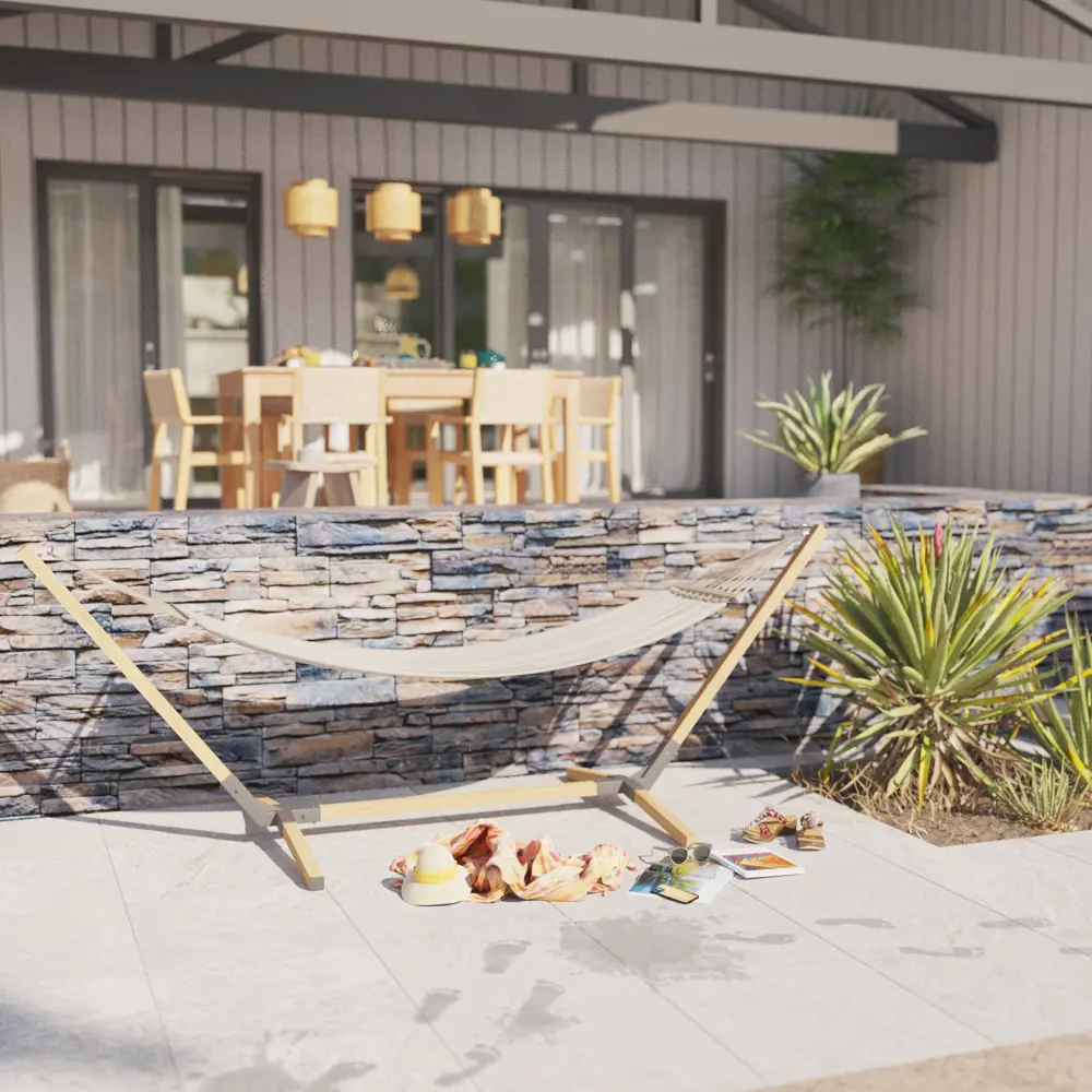 Гамак садовый 100x200 см, поликоттон/дерево, цвет бежевый Santreyd STLM-2117001 - Вид №5