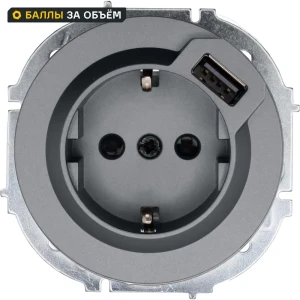 Розетка USB встраиваемая Lezard Osen с заземлением цвет серый