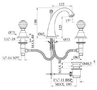 Bronces Mestre Смеситель для мойки на 3 отверстия с кристаллами swarovski® Pacifica sun-id-1400786 - Вид №1