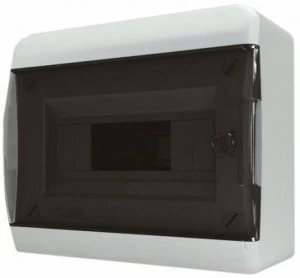 Бокс внешний на 8 модулей, накладной Tekfor (черная прозрачная дверь)