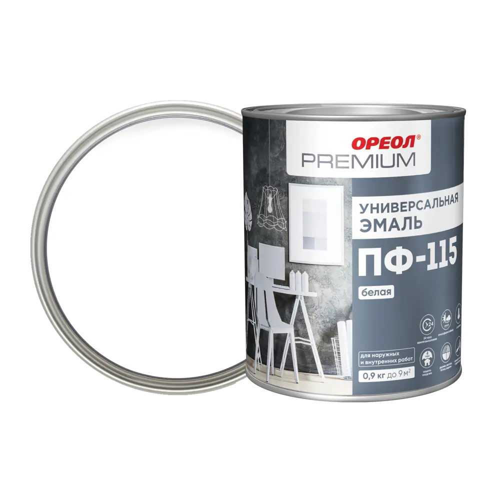Эмаль Ореол Premium ПФ-115 глянцевая цвет белый 0.9 кг 82216092 STLM-2146786 