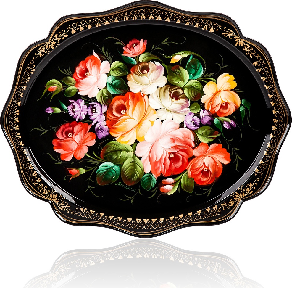 10618046 Жостовская фабрика декоративной росписи Поднос 38х30см НХПР "Прелестный" Сталь 