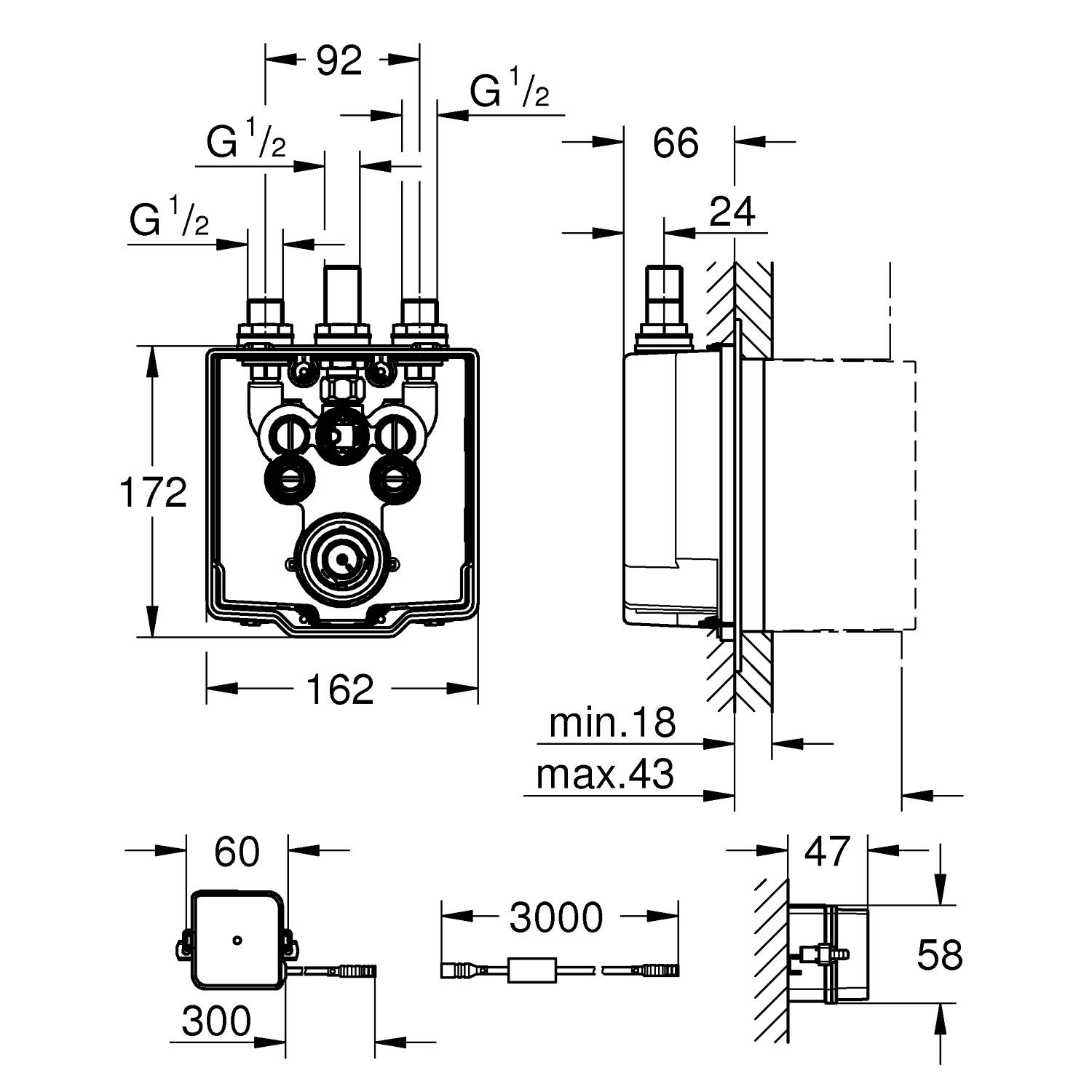Термостатический смеситель для душа GROHE Eurosmart Cosmopolitan E Special, встраиваемый механизм, скрытый монтаж, питание от сети, хром (36459000) - Вид №1