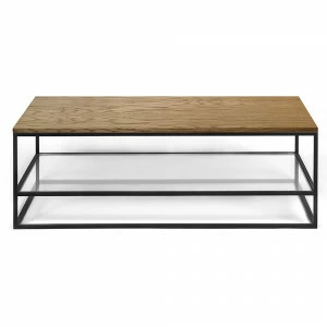 Журнальный столик прямоугольный темный дуб со стеклянной полкой 100 см London twin black INTELLIGENT DESIGN  260824 Коричневый