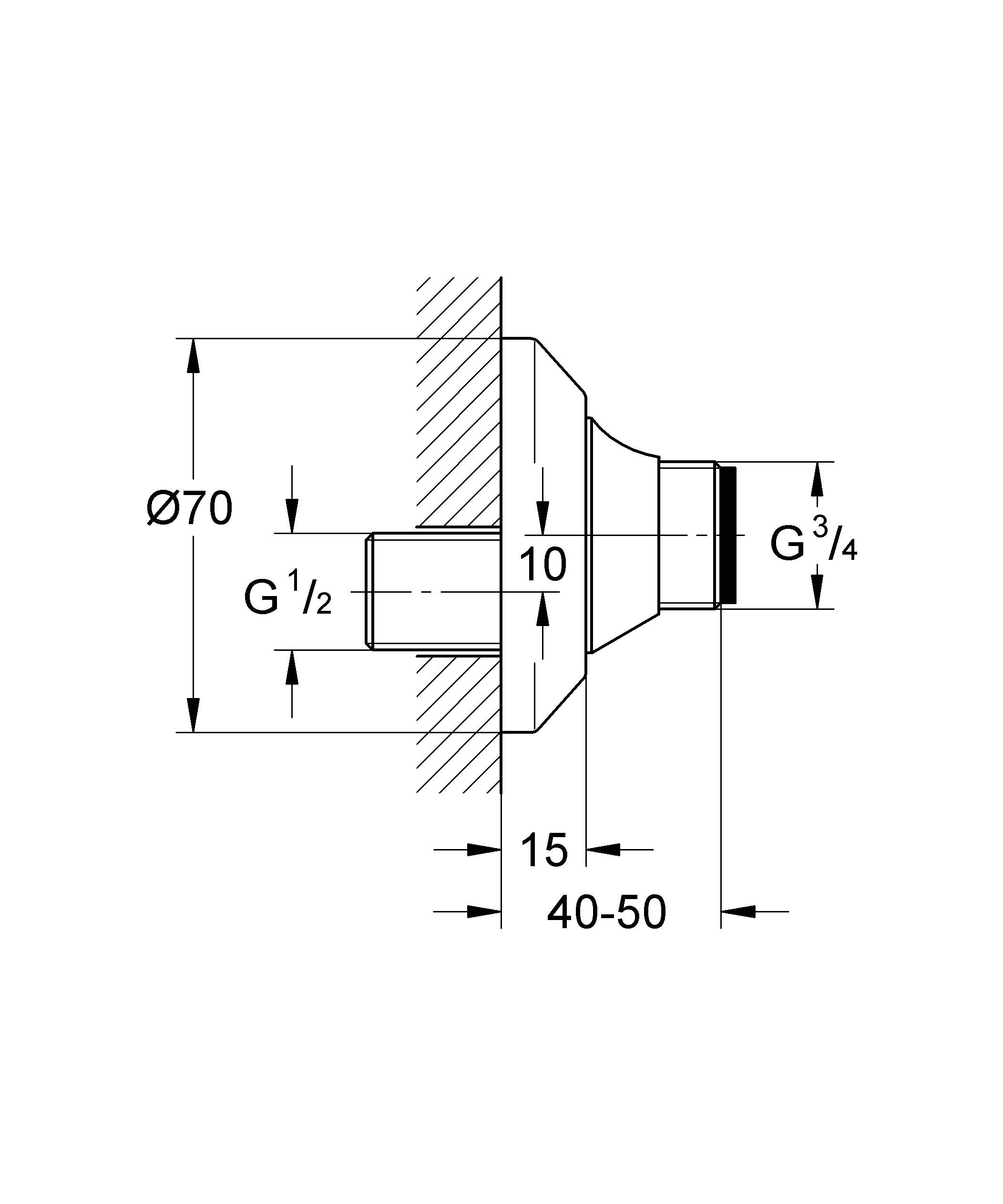 Эксцентрик s-образный 1/2 дюйма x 3/4 дюйма GROHE, регулируемый 10 мм (12400000) Spare Parts - Вид №1