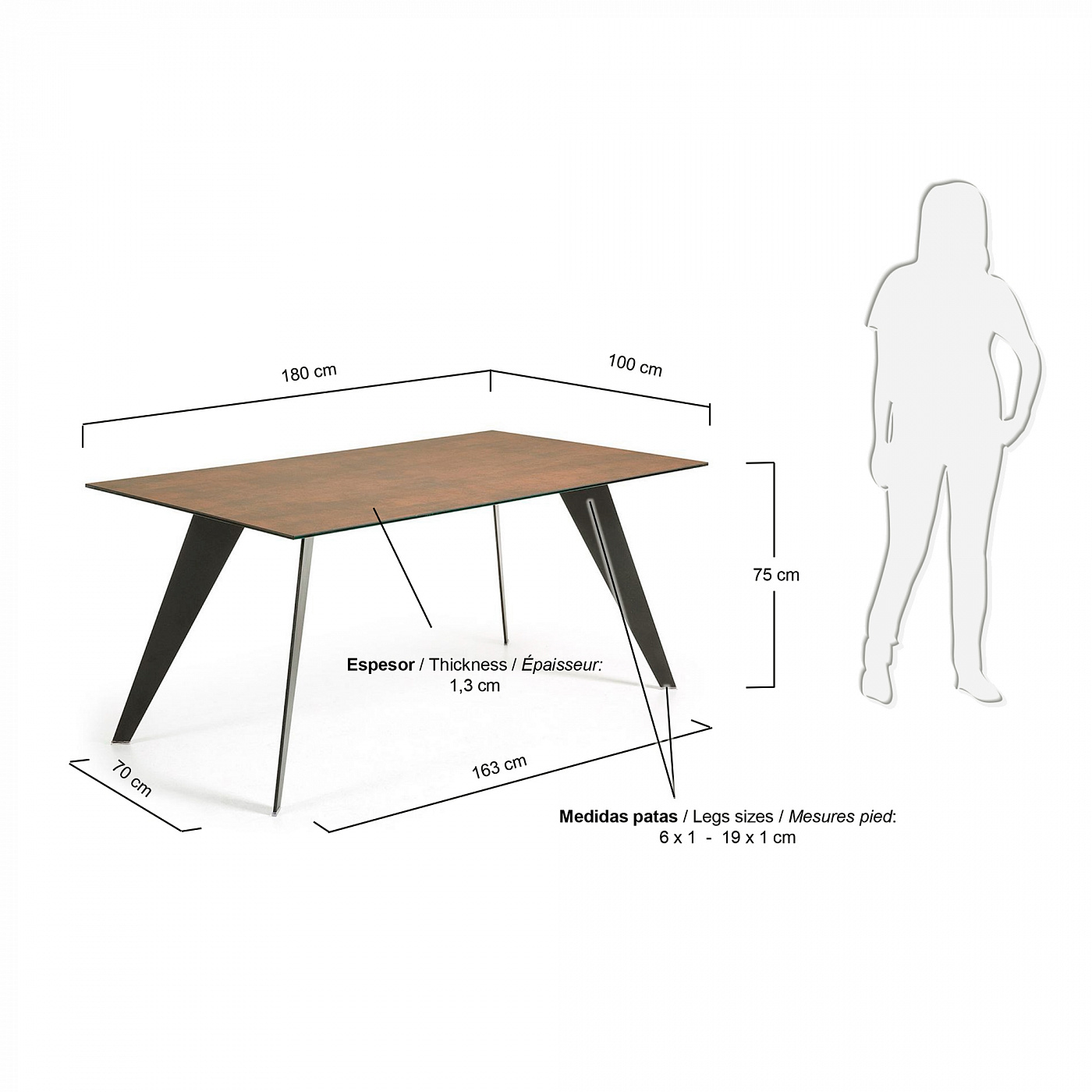 053481 Стол Nack 180x100 черный керамика La Forma Koda  - Вид №1