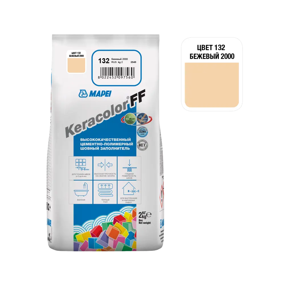 Затирка цементная MAPEI Keracolor FF Бежевый для плитки и мозаики 81981438 STLM-0016528 - Вид №1