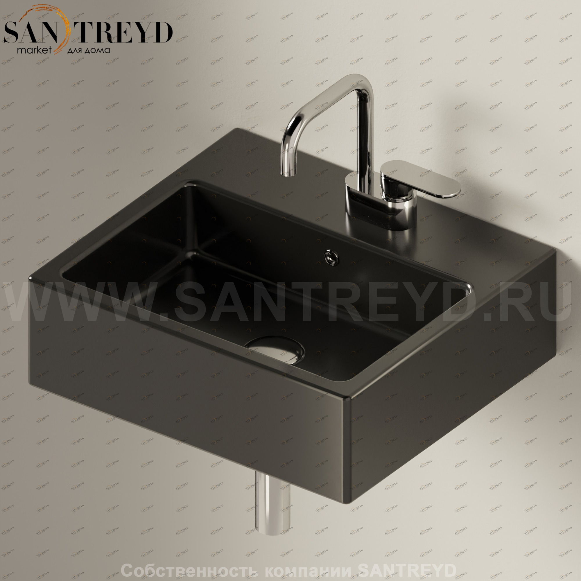 50589017 Подвесная раковина настенная прямоугольная Ceramica Flaminia Acquagrande черная