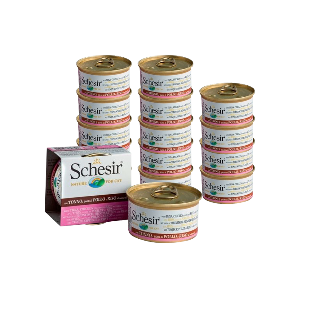 Т0040982*14 Корм для кошек тунец, курица, рис конс. 85г (упаковка - 14 шт) SCHESIR 
