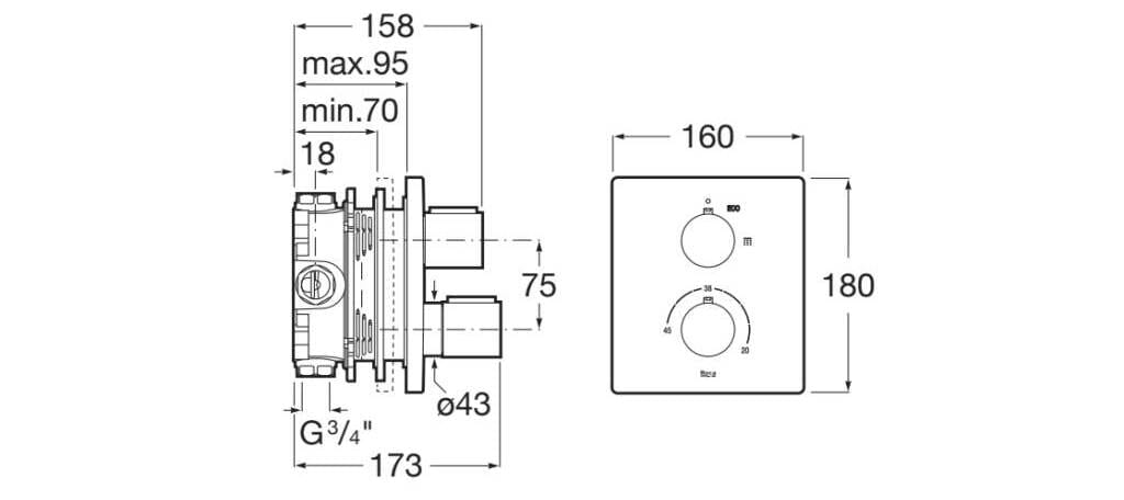 Встраиваемый термостатический смеситель для душа Roca T-2000 ARCH-00073001 - Вид №2