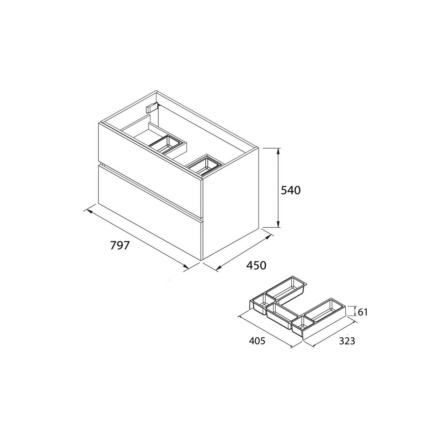 23324 SALGAR Мебель для умывальника FUSSION LINE 800 2 ящика GLOSS GREY 797 x 540 x 450 мм Глянцевый серый - Вид №2