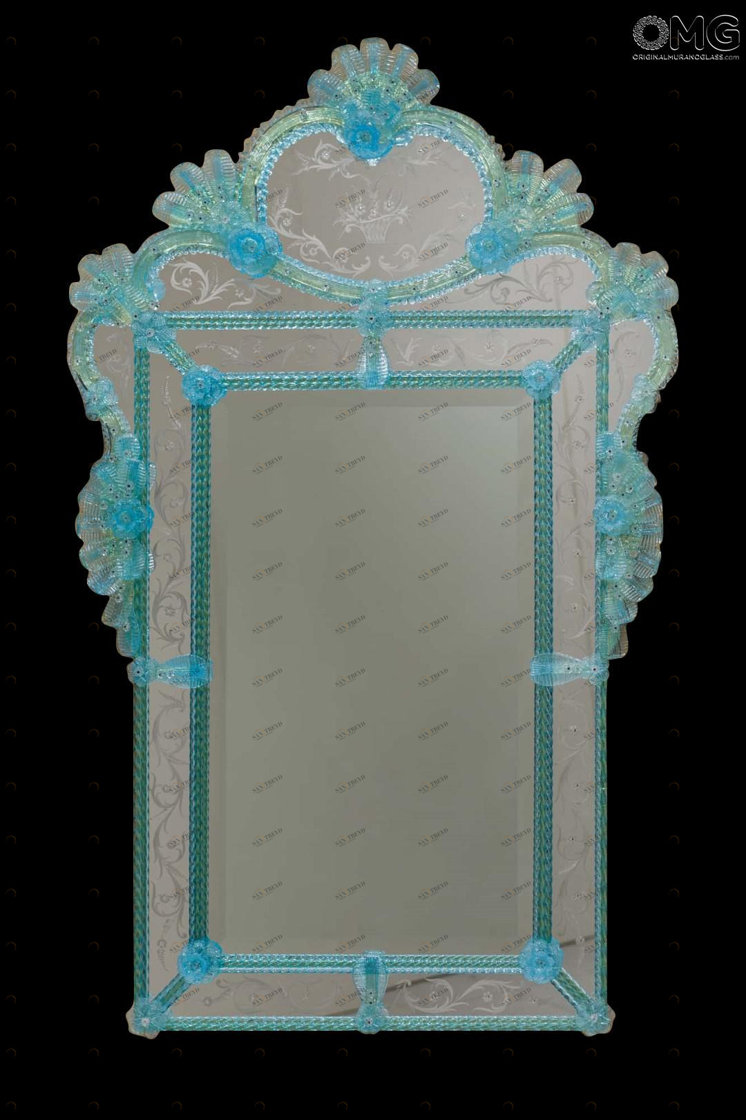 2175 ORIGINALMURANOGLASS Венецианское зеркало Бирюзовый ангел  см 
