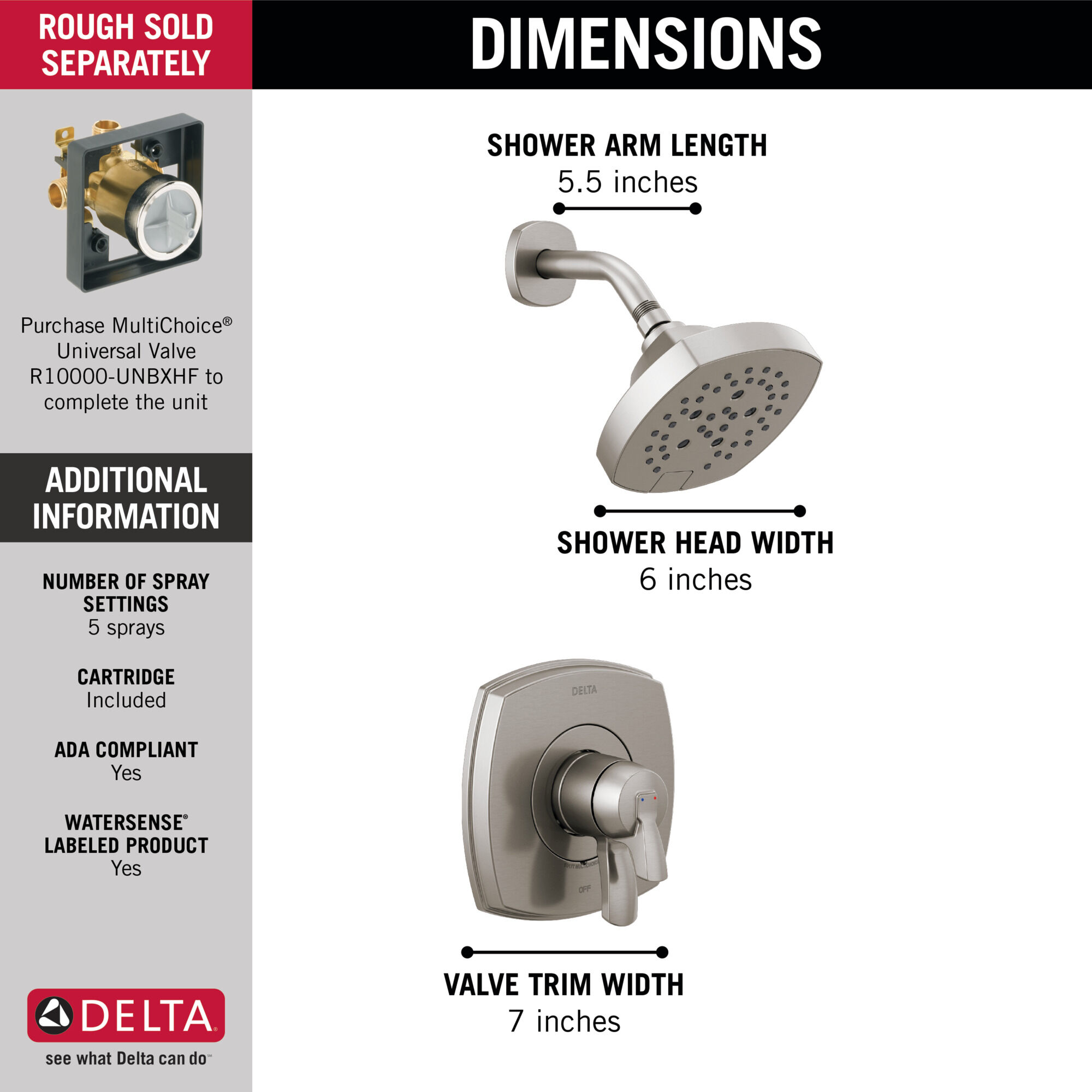 Только душ серии 17 Delta Faucet T17276-SS - Вид №1