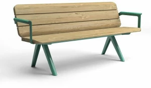 VESTRE Скамья из нержавеющей стали и дерева с подлокотниками со спинкой Nunu