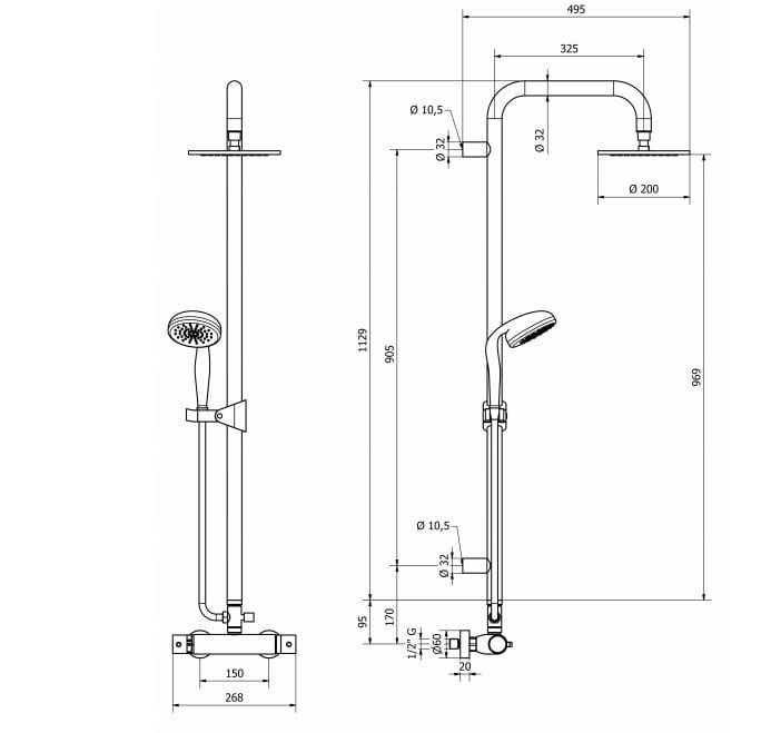 Термостатическая душевая колонка с ручным душем Thermomat Elegance ARCH-00047632 - Вид №1