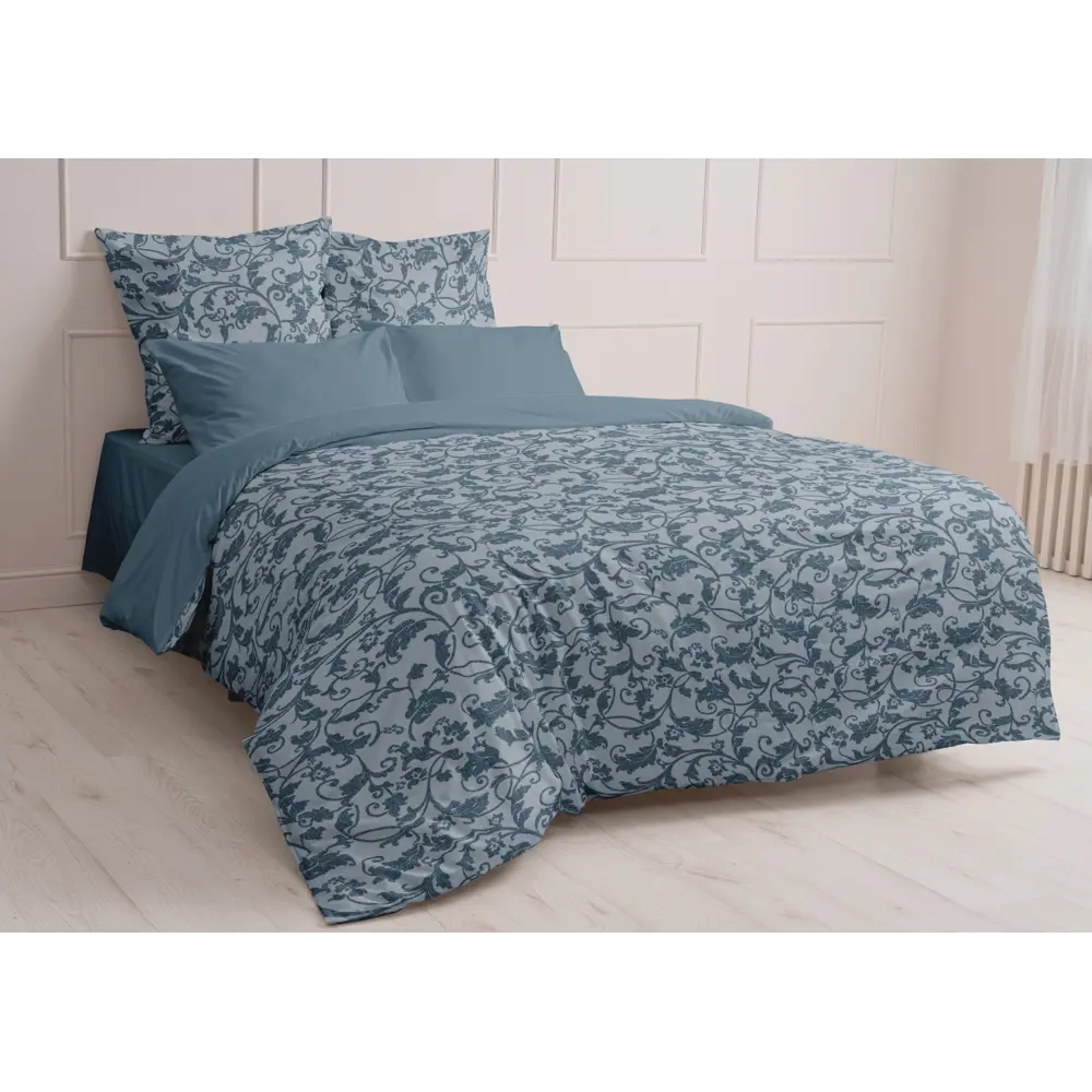 Комплект постельного белья Шуйские Ситцы Вьюн двуспальный бязь синий STLM-2145728 - Вид №1