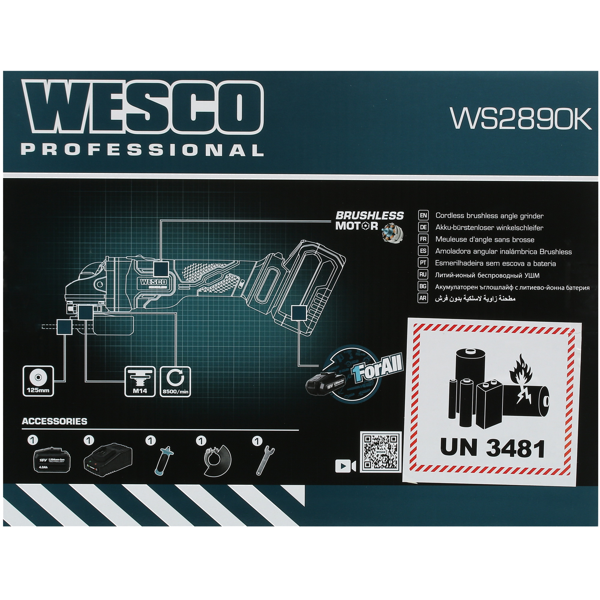 Углошлифовальная машина (УШМ) Wesco WS2890K 1ForAll 18V 5411562 STDN-0120199 - Вид №10