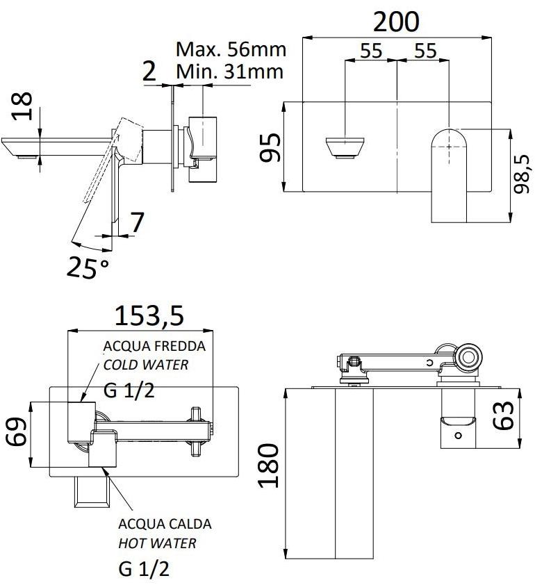 Rubinetterie Mariani Смеситель для раковины настенный, однорычажный, с тарелкой Avenue 565av - Вид №2